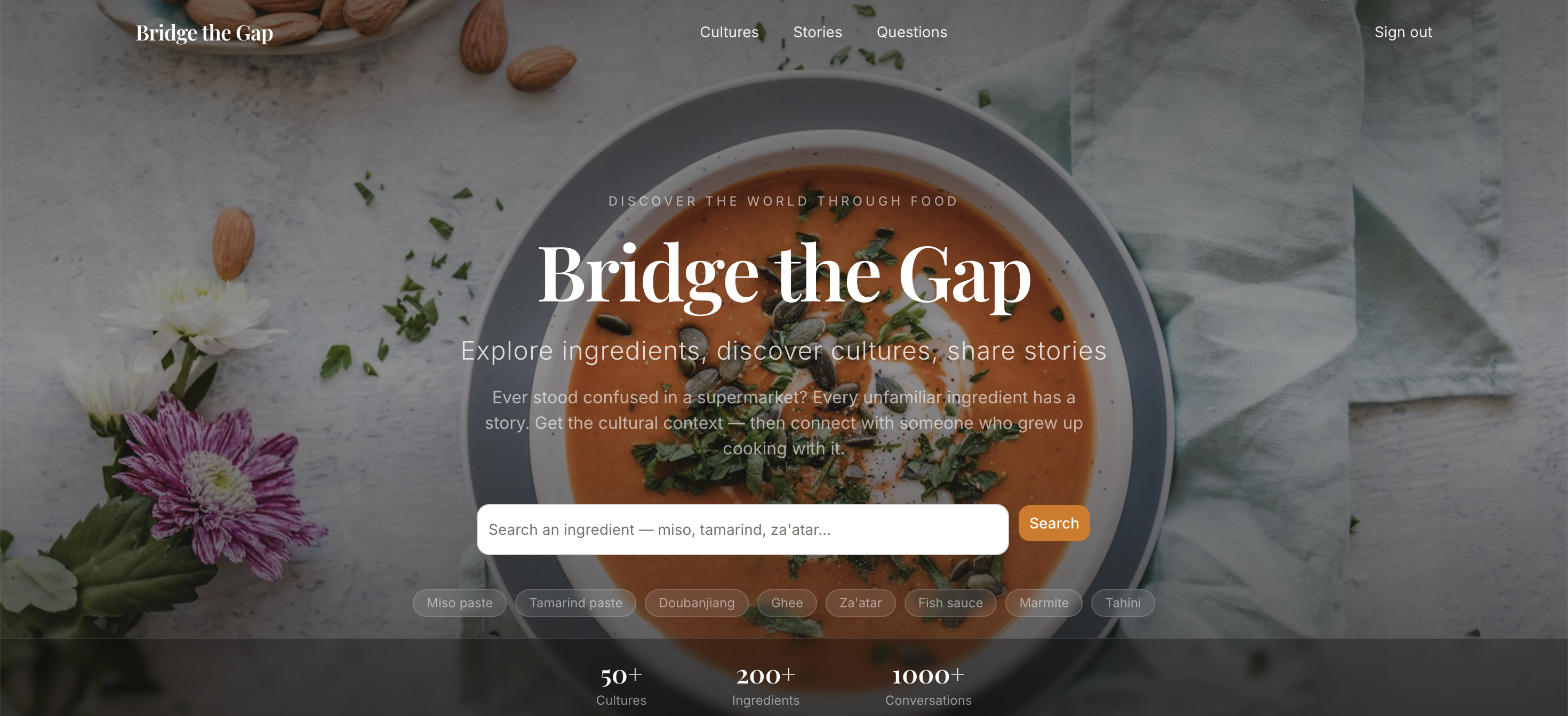 Bridge the Gap cross-cultural food platform